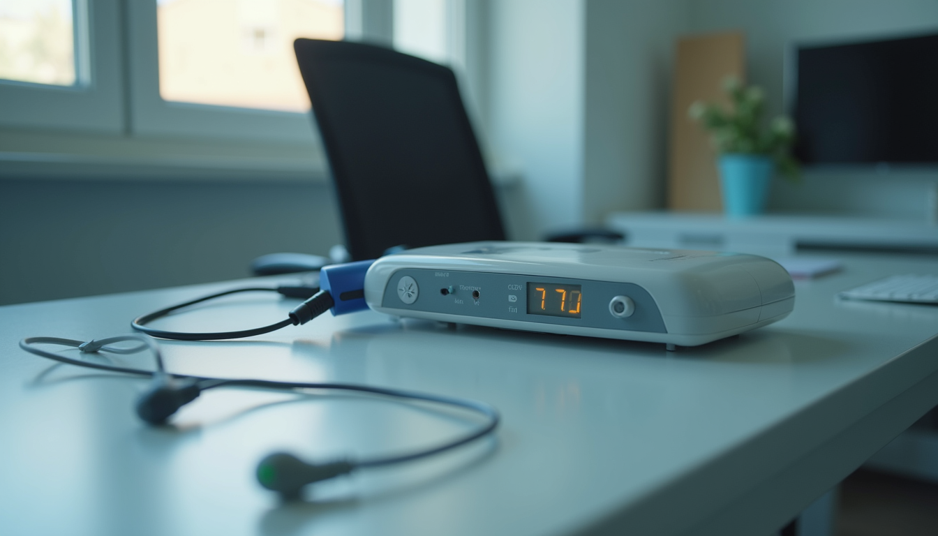 Eye-level view of a biofeedback device with sensors on a table