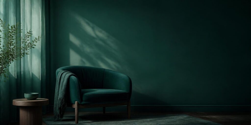 Calm, welcoming therapy room with a soft teal armchair